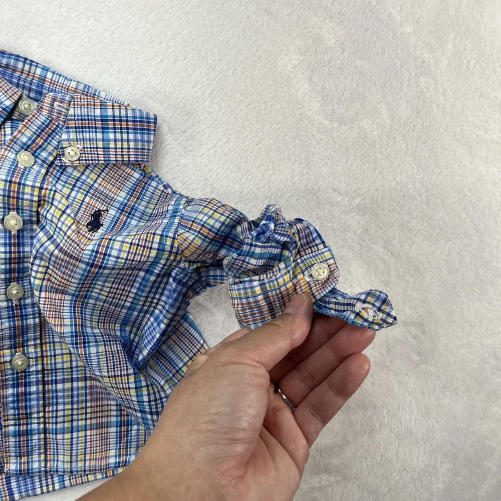 Ralph Lauren Plaid Button Down Shirt Baby Boy 3m Roll Tab Embroidered Preppy